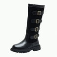 thumbnail image 1 of TOWED22 Girls Thigh High Over The Knee Boots Flat Low Heel Fall Winter Stretch Suede Long Round Toe Boots with Lace-Up Zipper(Black,13), 1 of 4