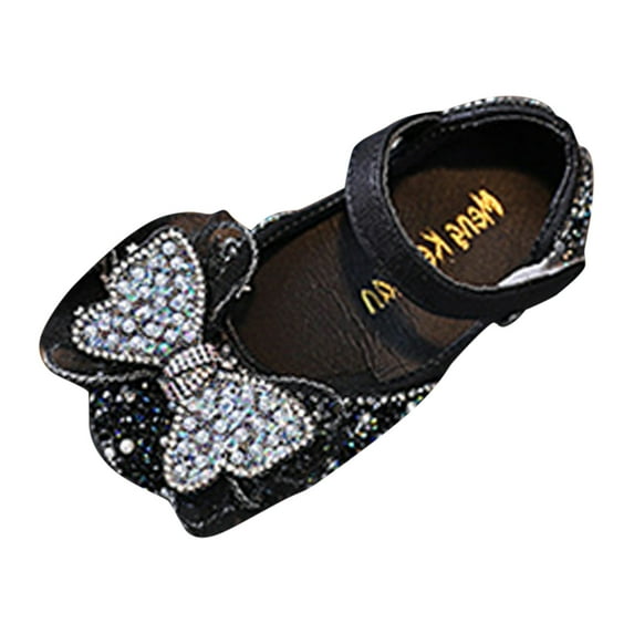 TOWED22 Girls Toddler Dress Shoes Flower Princess Shoes Glitter Mary Jane Low Heels for Party Wedding(Black,7)