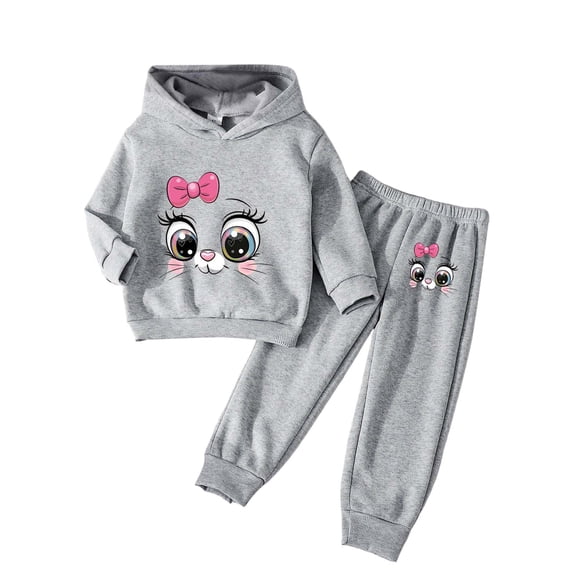 TOWED22 Girls Tracksuit Set - 2 Piece Cozy Pullover Hoodie and Soft Fleece Wide Leg Sweatpants for Girls,Grey,5-6 Y