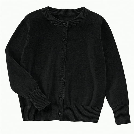 TOWED22 Girls Uniform Sweater Girls Cardigan Girls' and Toddler Long Sleeve Button Front Cardigan(Black,15-16 Y)