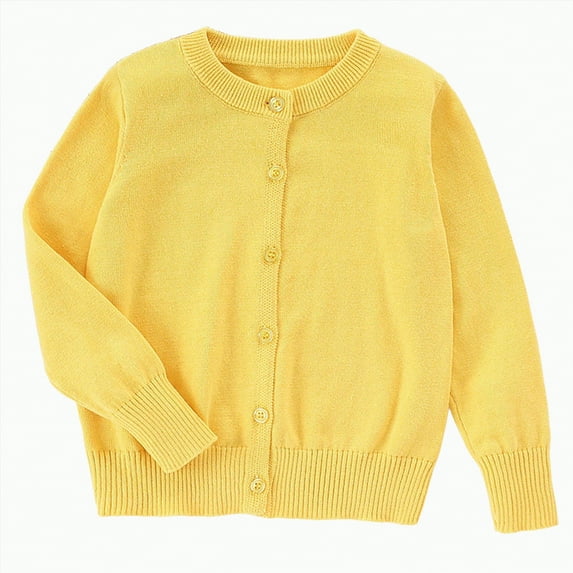 TOWED22 Girls Uniform Sweater Girls Cardigan Girls' and Toddler Long Sleeve Button Front Cardigan(Yellow,13-14 Y)