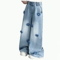 thumbnail image 1 of TOWED22 Girls Wide Leg/Flare Jeans Bow Embroidery Print Denim Pants with Pockets Casual for Kids(Blue,5-6 Y), 1 of 9