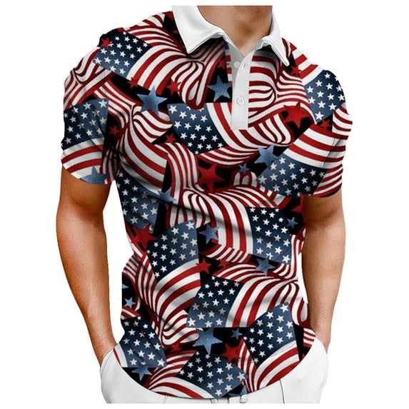 TOWED22 Golf Shirts for Men Polo Shirt Mens Patriotic American Flag Shirt Print Polos T-Shirts(Dark Blue,XXL)