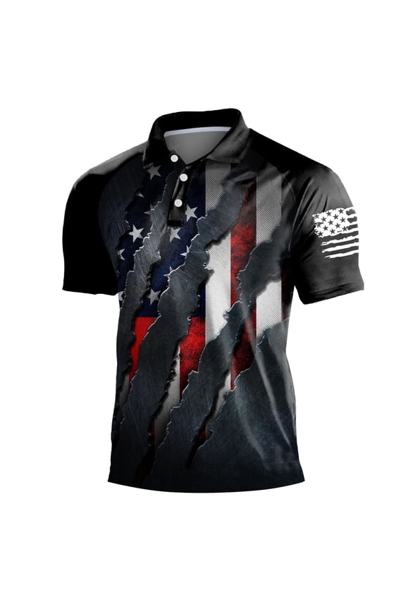 Golf Shirts for Men Polo Shirt for Men American Flag Shirt Patriotic Golf Shirt Golf Gifts(Black,XXL)