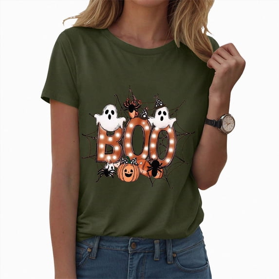 TOWED22 Halloween Bow Pumpkin Shirt for Women Spooky Season Graphic T Shirt Fall Halloween Short Sleeve Tee Tops(AG,S)