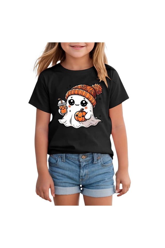 Halloween Outfits for Kids Pumpkin Patch Crew Toddler Short Sleeve Tshirt Top Casual Set Little Boy Girl Cothes,Black,4-5 Y