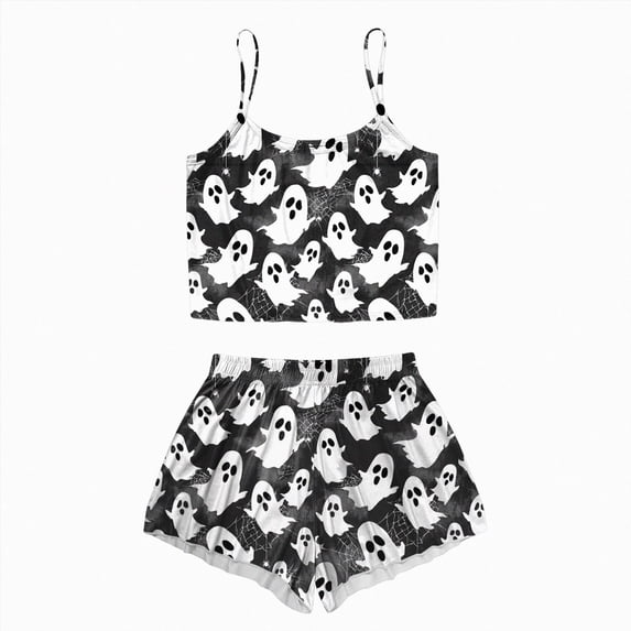 TOWED22 Halloween Pjs Women Cute Pumpkin Ghost Skull Print Tank Tops and Shorts Pajama Set Sleeveless Casual Sleepwear Loungewear(Grey,L)