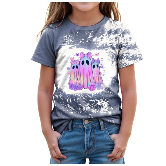 TOWED22 Halloween Shirt for Toddler Boy Girl Pumpkin Short Sleeve Tshirt for Kids Cotton Tops,Blue,13-14 Y