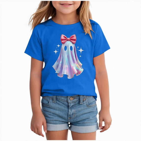 TOWED22 Halloween Shirt for Toddler Girls Ghost Graphic Tshirt Spooky Season Short Sleeve Tops for Kids,11-12 Y