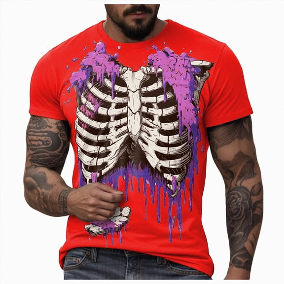 TOWED22 Halloween Shirts for Men Funny Ske Graphic Tees Print Short Sleeve Crew Neck T Shirts Holiday Tops(H181-Red,XXL)