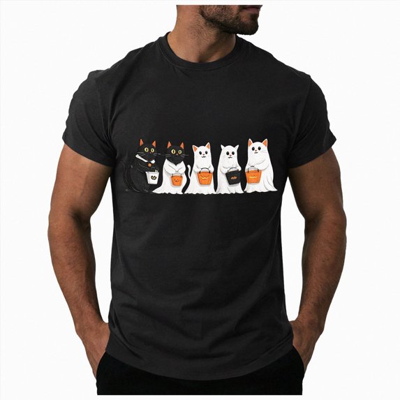 TOWED22 Halloween Short Sleeve T-Shirts for Men Fashion Summer Print Tops Round Neck Breathable Tees Plus Size(H149-Black,M)