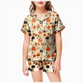 thumbnail image 1 of TOWED22 Halloween Silk Satin Pajamas Set for Girl Cute 2 Piece Graphic Pj Set Button Down Short Sleeve Shirt Shorts Lounge Set,10-11 Y, 1 of 5