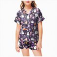thumbnail image 1 of TOWED22 Halloween Silk Satin Pajamas Set for Girl Cute 2 Piece Graphic Pj Set Button Down Short Sleeve Shirt Shorts Lounge Set,8-9 Y, 1 of 5