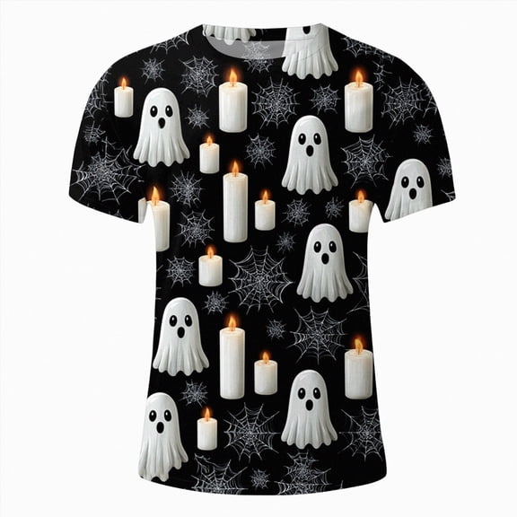 TOWED22 Halloween T-Shirt Mens Round Neck T-Shirts Short Sleeve Tee Summer Casual Fashion Printed Plus Size Tops(H153-White,S)