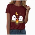 thumbnail image 1 of TOWED22 Halloween T Shirt Women Crew Neck Short Sleeve Cute Bow Ghost Graphic T Shirts - Spooky Print Loose Top Funny Fashion Clothes(Wine,XXL), 1 of 8