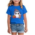 thumbnail image 1 of TOWED22 Halloween T-Shirt for Girls Retro Spooky Cotton Short Sleeve Shirt Spooky Season Short Sleeve Tee Fall Top,Blue,10-11 Y, 1 of 5
