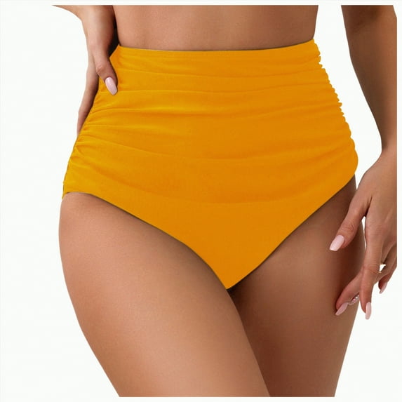 TOWED22 High Waisted Bikini Bottoms Ruched Tummy Control Swimsuits Bottoms Sexy Swim Bottom Bathing Suits for Women(Yellow,XL)