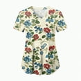 thumbnail image 1 of TOWED22 Holiday Scrub Tops for Women Short Sleeve Vneck Stretchy Nurse Workwear Uniforms Cute Printed 2 Pockets Scrub Shirt(Beige,XL), 1 of 6