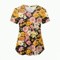 thumbnail image 1 of TOWED22 Holiday Scrub Tops for Women Short Sleeve Vneck Stretchy Nurse Workwear Uniforms Cute Printed 2 Pockets Scrub Shirt(Yellow,L), 1 of 6