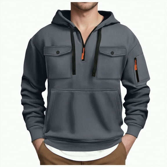TOWED22 Hoodies For Men Quater Zip Up Pullover Sweatshirt Casual Workout Mens Hoodies with Pockets(Dark Gray,XXL)