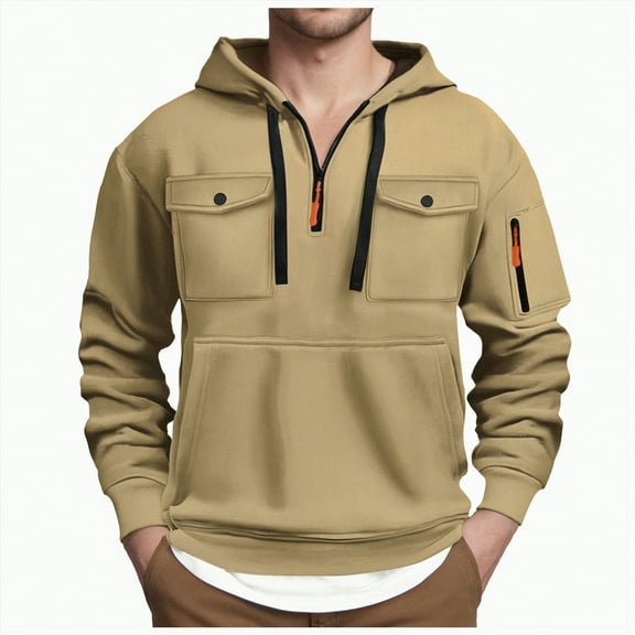 TOWED22 Hoodies For Men Quater Zip Up Pullover Sweatshirt Casual Workout Mens Hoodies with Pockets(Khaki,S)