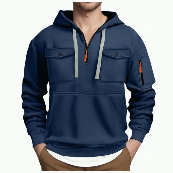 TOWED22 Hoodies For Men Quater Zip Up Pullover Sweatshirt Casual Workout Mens Hoodies with Pockets(Navy,S)