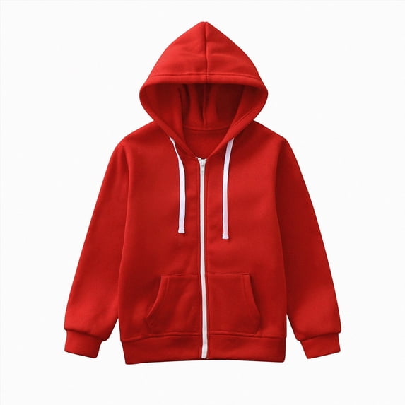TOWED22 Hoodies for Girls Boys Baggy Zip Up Classic Hooded Sweatshirts Casual Solid Long Sleeve Jacket with Pockets,Red,6-7 Y