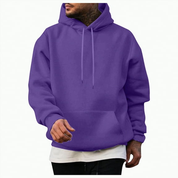 TOWED22 Hoodies for Men Letter Graphic Pullover Hoodie Long Sleeve Fleece Hooded Sweatshirt(Purple,XXL)