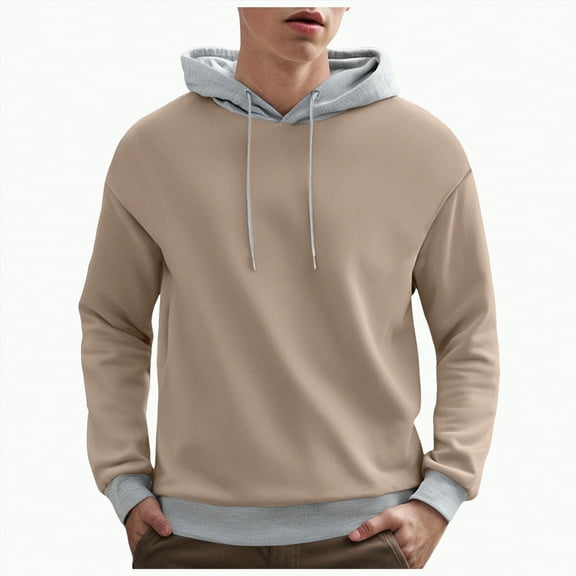 TOWED22 Hoodies for Men Lightweight Oversized Pullover Sweatshirts Fall Loose Fit Casual Hooded with Pocket(Khaki,L)