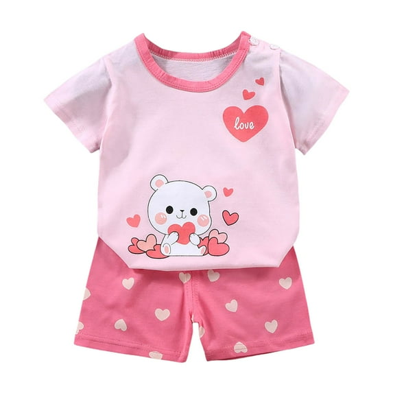 TOWED22 Infant Baby Boy 2pcs Summer Outfit Short Sleeve Animal Print T-Shirt Top Solid Elastic Shorts(Light Pink,12-18 M)