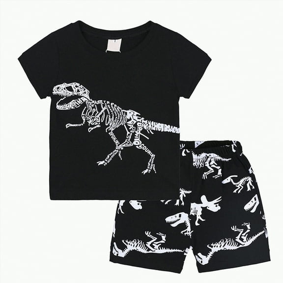 TOWED22 Infant Baby Boy Girl Clothes Set Boy/Girl Short Sleeve T Shirt Tops Joggers Casual Shorts 2Pcs Clothing Set(Black,5-6Y)