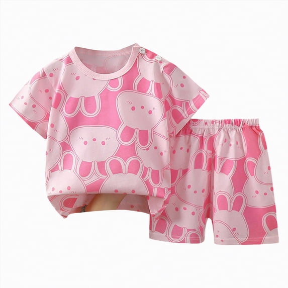TOWED22 Infant Baby Boy Outfits 2pcs Short Sleeve T-Shirt Tee Pattern Casual Pocket Shorts Toddler Clothes(Pink,18-24 M)