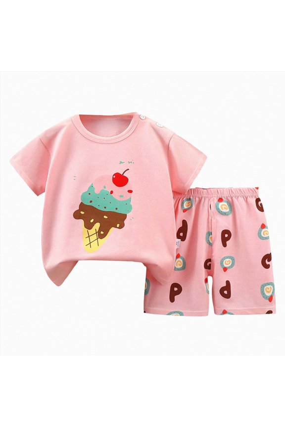 Infant Baby Boy Pajamas 2 Pack Set Toddler Summer Short Sleeve Soft Breathable T-Shirt and Loose Fit Shorts Sleepwear(Light Pink,9-18 M)