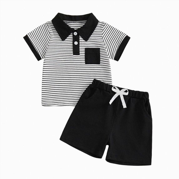 TOWED22 Infant Baby Boy Summer Play Clothes Short Sleeve Print Tee Shorts Outfit Black,18-24 M