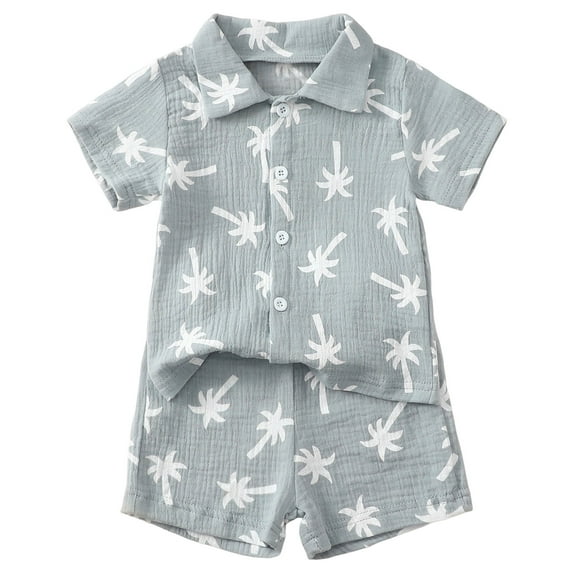 TOWED22 Infant Baby Boy & Toddler Boy Clothes 0-24 Months 2 Piece Outfits Short Sleeve Onesie and Pants Play Set(Blue,18-24 M)