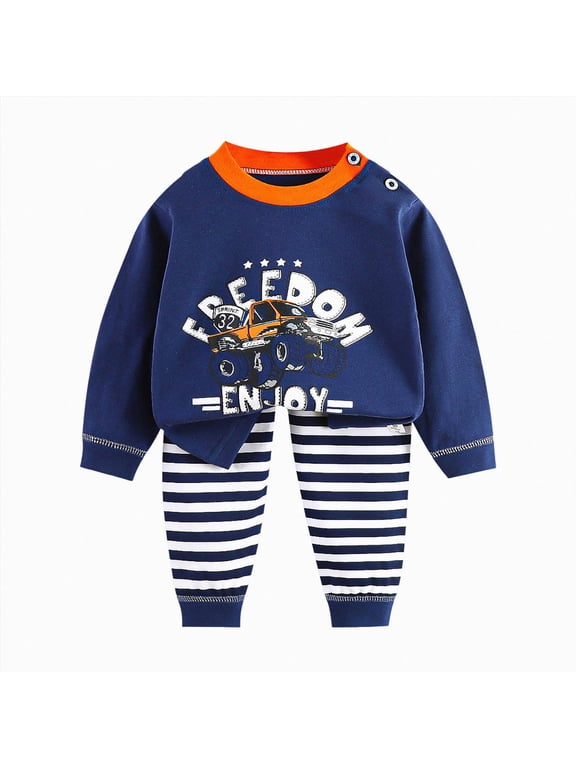 Infant Baby Boys Fall Outfit Pants Sets Long Sleeve 3 6 12 18 24 Months 2 3 4 5T Toddler Boy Pullover Pants Size:18-24 M,Color:Dark Blue