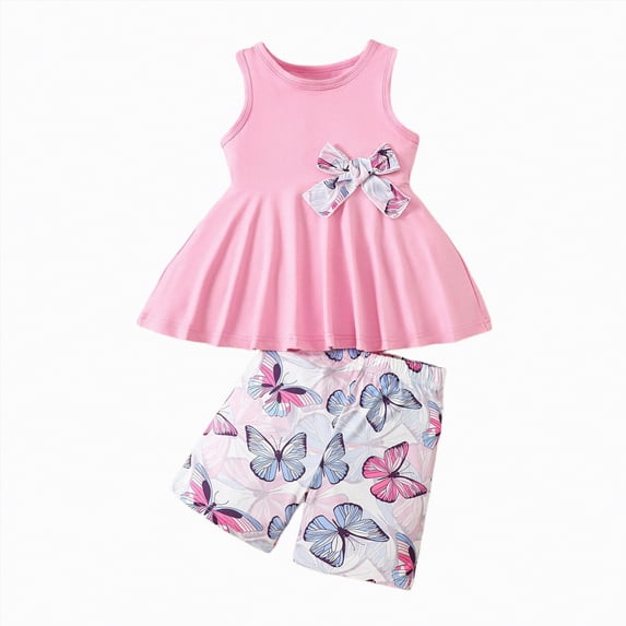 TOWED22 Infant Baby Girl 2 Piece Adorable Outfits Sleeveless Tee and Shorts Sweet Sets Summer Tank Top Clothing for Toddler Casual Elastic Waist Clothes(Pink,9-10 Y)