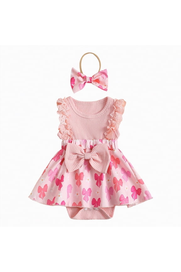 Infant Baby Girl Basic Ruffle Short Sleeve Cute Print Romper Bodysuit Tops Clothes Pink,6-12 M