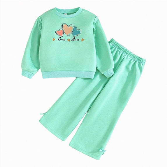 TOWED22 Infant Baby Girl Fall Clothes Toddler Winter Outfits Ruffle Sleeve Sweatshirts Bell Bottom Pants Headband Set,Mint Green,7-8 Y