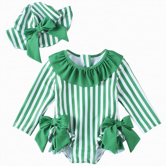 TOWED22 Infant Baby Girl One-Piece Swimsuit Long Sleeve Rash Guard for UPF 50+ Sun Protection Bathing Suit Green,2-3 Y
