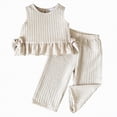 thumbnail image 1 of TOWED22 Infant Baby Girl Outfits Sleeveless Ruffle Tank Tops with Floral Embroidery Long Pants 2pcs Clothes(Beige,9-12 M), 1 of 9
