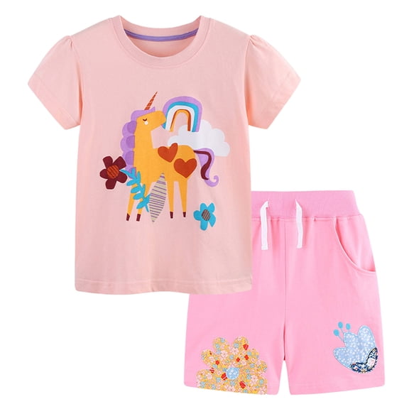 TOWED22 Infant Baby Girl Summer Outfits 2Pcs Clothes Set Floral T-Shirt Soft Denim Shorts Toddler Play Set(Pink,2-3 Y)