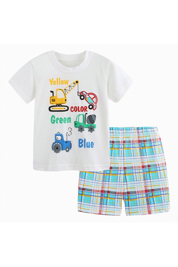 Infant Boy Outfits Pajamas Short Sleeve Soft T-Shirt and Elastic Cuff Shorts Summer Sleepwear Loungewear 2pcs(White,5-6 Y)