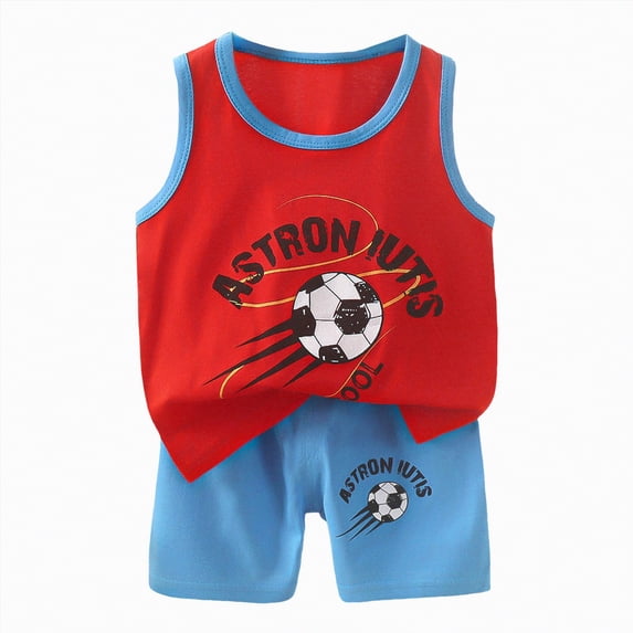 TOWED22 Infant Boy Summer Clothes 2pcs Sets Sleeveless Tank Top Tee + Cute Graphic Elastic Shorts Casual Outfits(Red,9-18 M)