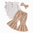 thumbnail image 1 of TOWED22 Infant Girl Clothes 3 Pcs Long Sleeve Crew Neck Romper Bodysuit Pants Headband Fall Winter Outfits Jumpsuit Set(Khaki,12-18 M), 1 of 9