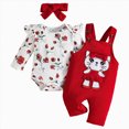 thumbnail image 1 of TOWED22 Infant Girl Clothes Fall Winter Outfits 3pc Clothing Set Long Sleeve Crew Neck Pattern Print Romper Jumpsuit Flare Pants Headband Baby Girl Set(Red,6-9 M), 1 of 9