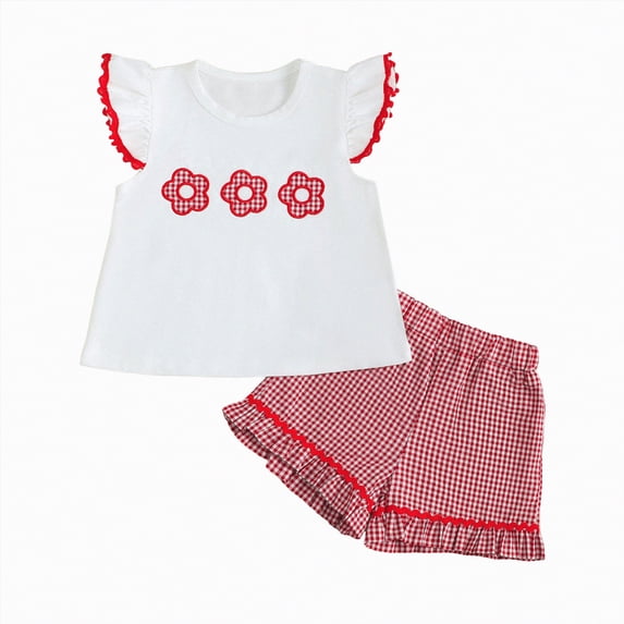 TOWED22 Infant Girl Summer Clothes 2 Piece Lovely Tank Tee Sleeveless and Shorts Sets Toddler Adorable(Red,6-12 M)