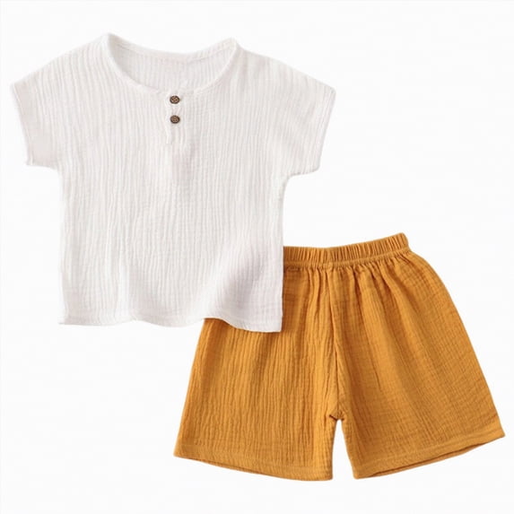 TOWED22 Infant Kids Toddler Baby Boy Summer Outfit Short Sleeve T-Shirt Tops and Striped Shorts 2Pcs Clothes Set Yellow,6-12 M