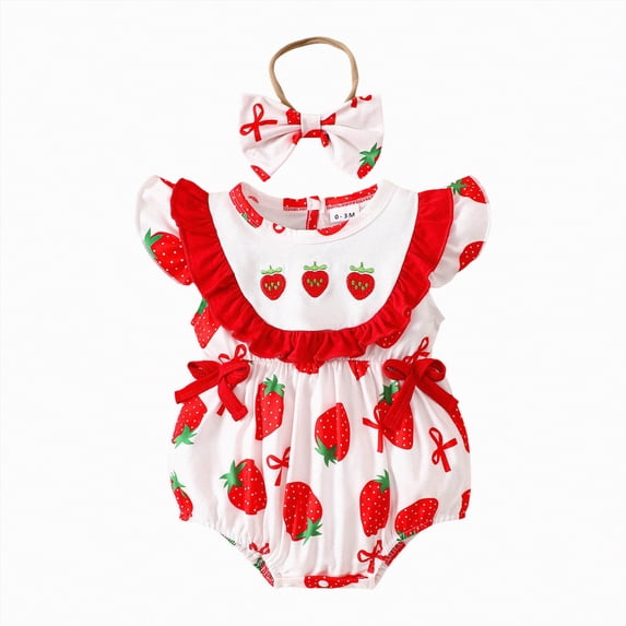 TOWED22 Infant Newborn Baby Girl Ruffle Sleeveless Romper Summer Clothes Outfit with Cute Floral Print Jumpsuit Red,3-6 M