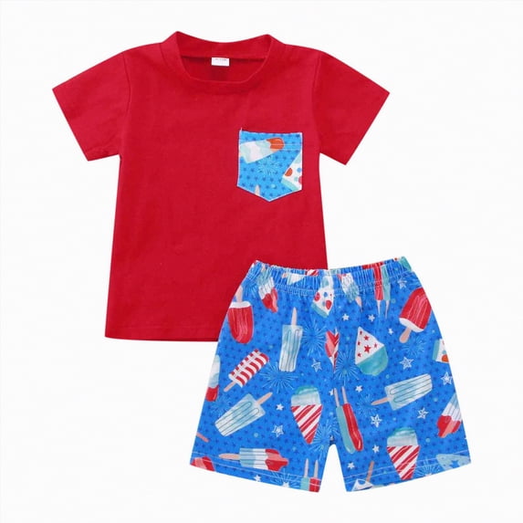 TOWED22 Infant Toddler Baby Boy 4th of July Clothes Flag Star Print T-Shirt Tops and Shorts 0-5T(Red,3-4 Y)
